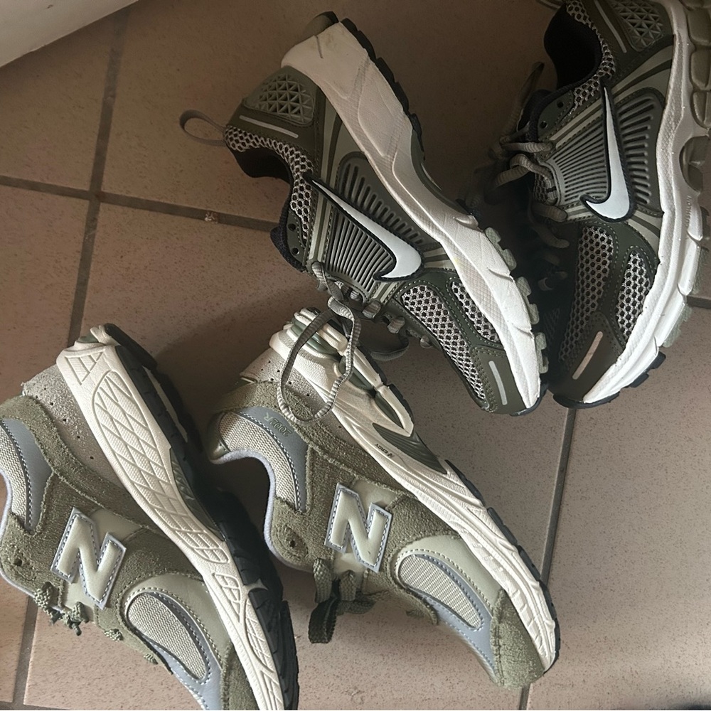 New Balance Kids Olive and Gray Sneakers